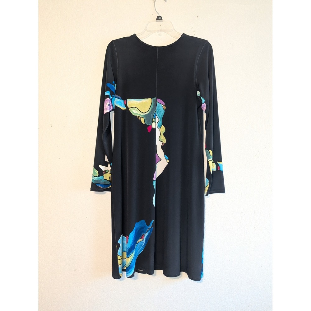 Eva Varro Black Multi Abstract Art Print Long Sleeve Keyhole Cutout Dress XL USA - Picture 9 of 10